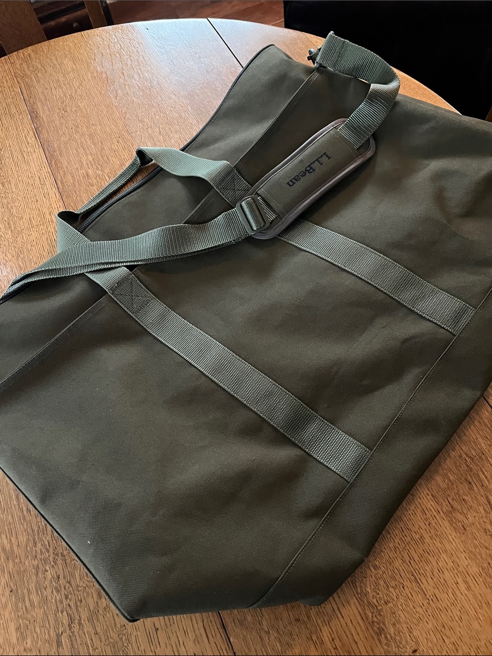 L.L. Bean Olive Green Canvas Duffel Bag with Shoulder Strap - Picture 2 of 2